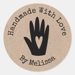 Kraft rustieke handgemaakt met liefde ronde sticker