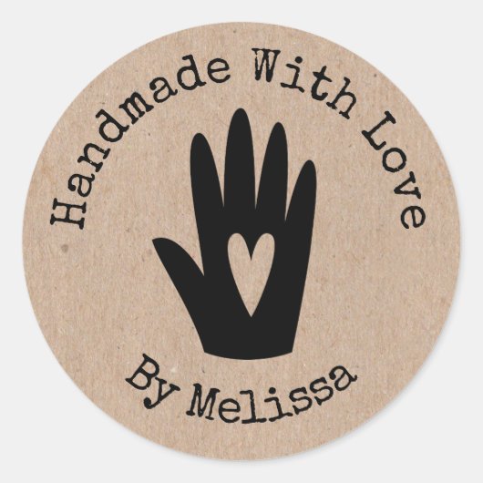 Kraft rustieke handgemaakt met liefde ronde sticker (Voorkant)