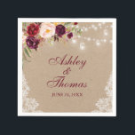 Kraft Rustieke Huwelijk Jar Lichten Kant Bloem Servet<br><div class="desc">Kraft Rustieke Huwelijk Slingerlichten Metselwerkpotten Aquarel Burgundy Bloem Kant Papieren Servetten</div>