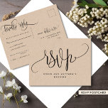 Kraft rustieke stijl, modern script, RSVP Briefkaart<br><div class="desc">Mooie Kraft stijl RSVP briefkaart voor elk speciaal evenement. Kraft stijl achtergrond in zowel voor als achter. Gebruik van mooie handgeschreven kalligrafie en bloktypografie, waardoor dit briefkaart uniek is. Voeg in het achtergedeelte uw RSVP-datum en details toe. Mogelijkheid om maaltijdkeuzes toe te voegen of tekstgebied te gebruiken om het briefkaart...</div>