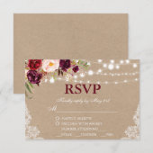 Kraft Rustieke Trouwslace Bloem RSPV met maaltijd  RSVP Kaartje (Voorkant / Achterkant)