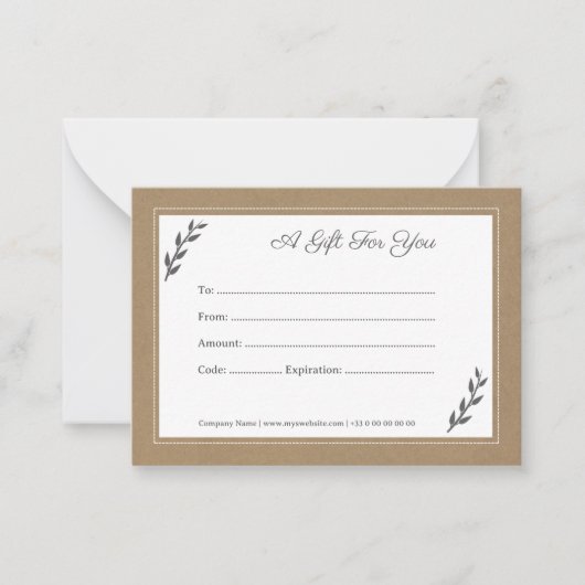 Kraft & Rustisch Cadeaucertificaat Notitiekaartje (Voorkant)