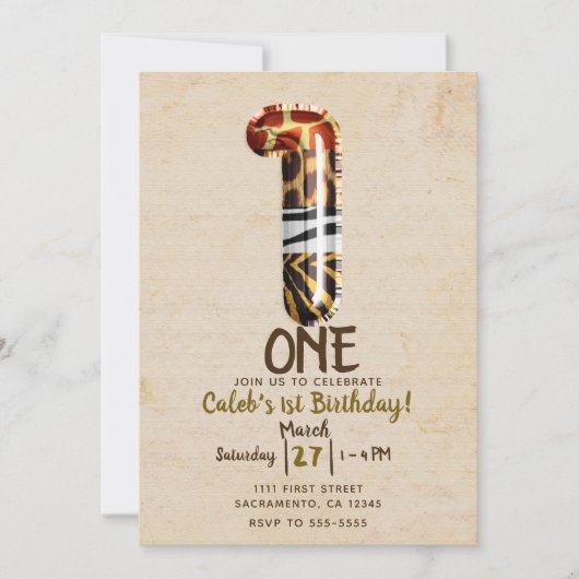 Kraft Safari Oerwoud ONE 1e Verjaardagsfeest Kaart (Voorkant)