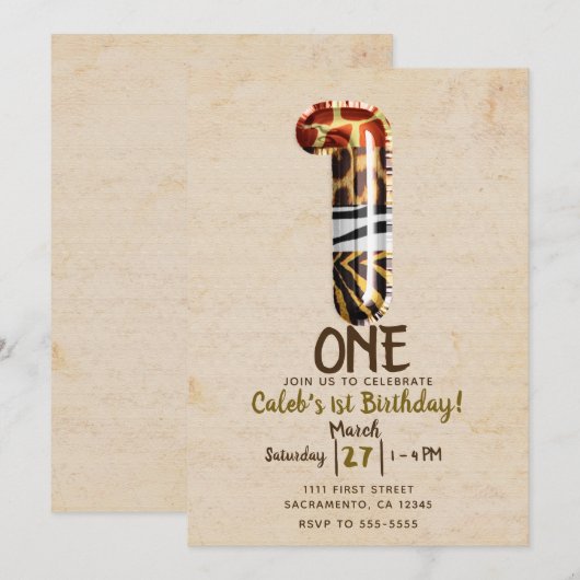 Kraft Safari Oerwoud ONE 1e Verjaardagsfeest Kaart (Voorkant / Achterkant)