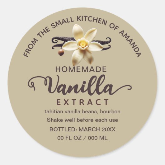 Kraft Script Aangepast Zelfgemaakt Vanille Extract Ronde Sticker (Voorkant)
