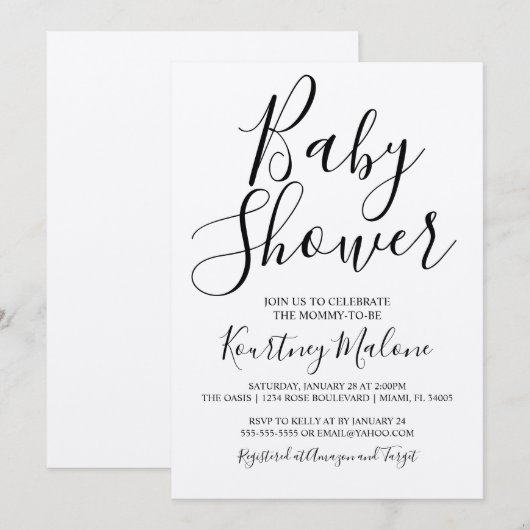 Kraft Script Baby shower Uitnodiging (Voorkant / Achterkant)