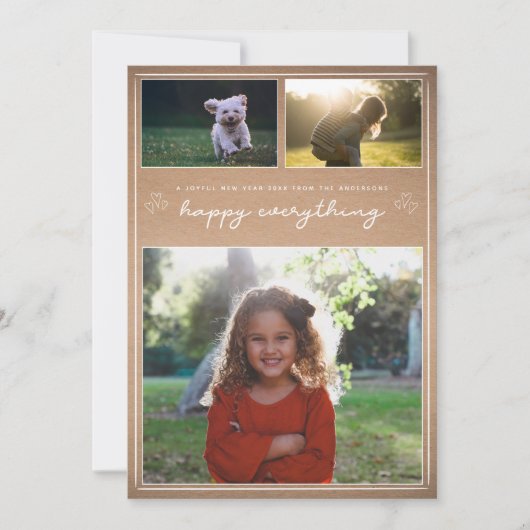 Kraft Script | Moderne Nieuwjaarskaart met Fotocol Feestdagenkaart (Voorkant)