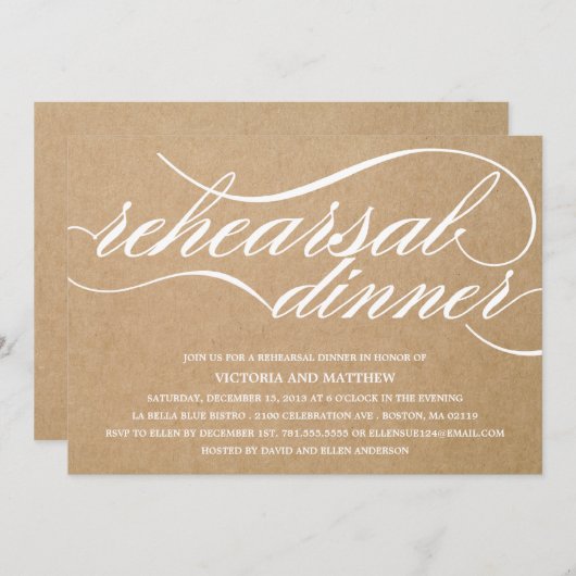 KRAFT SCRIPT | REHEARSAL DINNER INVITE KAART (Voorkant / Achterkant)