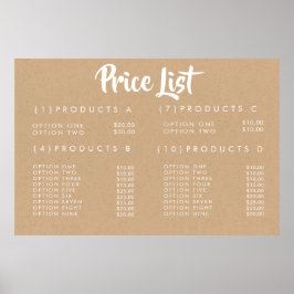 KRAFT Service Prijs Menu Op Maat Gedrukt Poster