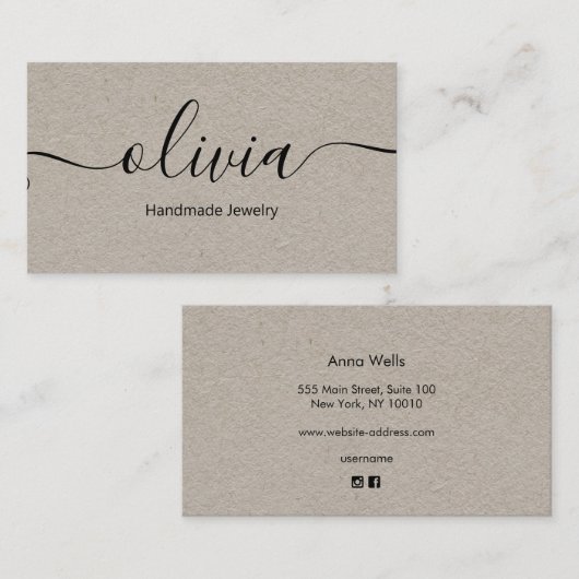 Kraft Signature Script Typografie Visitekaartje (Voorkant / Achterkant)