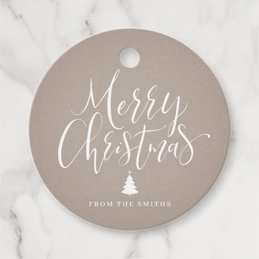 Kraft Simple Calligraphy Merry Kerstry Bedankjes Labels (Voorkant)