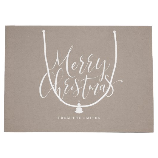 Kraft Simple Calligraphy Merry Kerstry Groot Cadeauzakje (Voorkant)