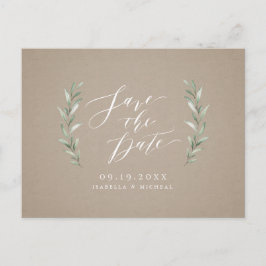 Kraft Simple calligraphy rustic greenery bruiloft Aankondigingskaart