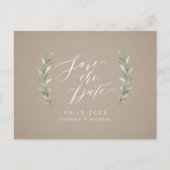 Kraft Simple calligraphy rustic greenery bruiloft Aankondigingskaart (Voorkant)