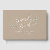 Kraft Simple calligraphy rustic greenery bruiloft Gastenboek (Voorkant)
