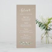 Kraft Simple calligraphy rustic greenery bruiloft Menu (Staand voorkant)