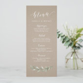 Kraft Simple calligraphy rustic greenery bruiloft Menu (Staand voorkant)