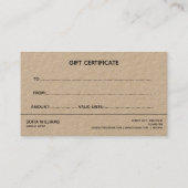 Kraft Simple & Moderne Business Gift Certificate Visitekaartje (Achterkant)