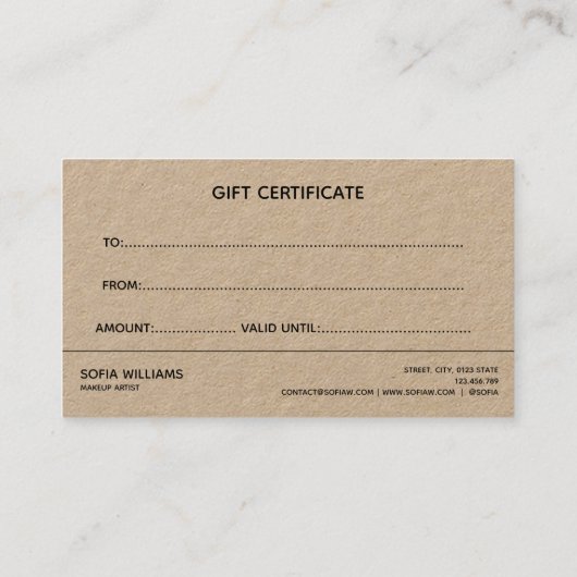 Kraft Simple & Moderne Business Gift Certificate Visitekaartje (Achterkant)