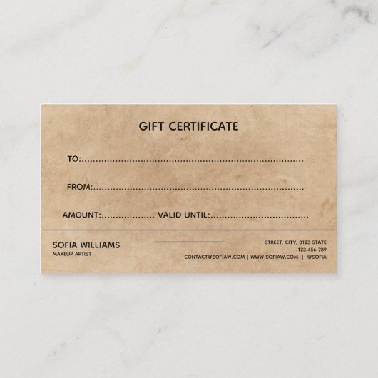 Kraft Simple & Rustige Business Gift Certificate Visitekaartje (Achterkant)
