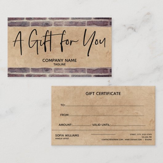 Kraft Simple & Rustige Business Gift Certificate Visitekaartje (Voorkant / Achterkant)