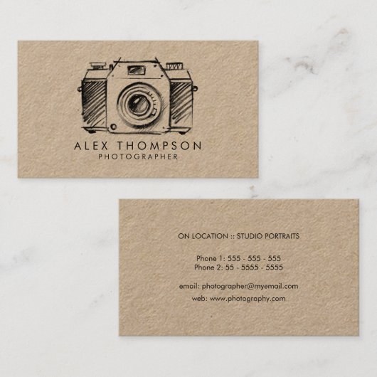 Kraft Sketch Camera Fotograaf Visitekaartje (Voorkant / Achterkant)