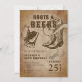 Kraft Sketch Westerne Cowboy Boots & Beers Verjaar Kaart (Voorkant)