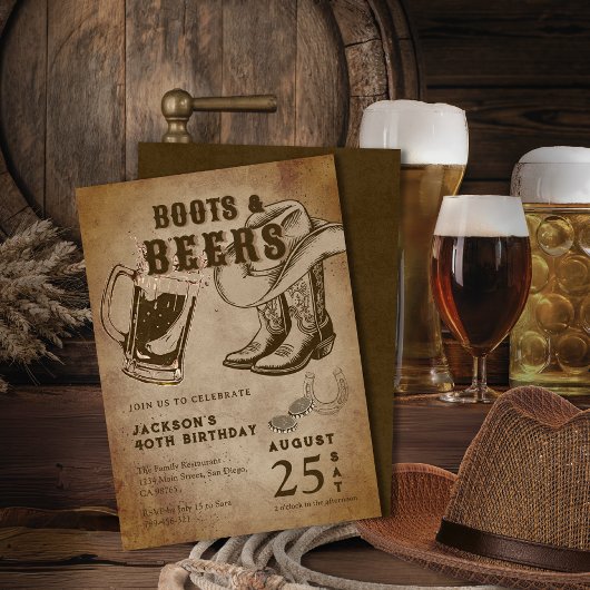 Kraft Sketch Westerne Cowboy Boots & Beers Verjaar Kaart