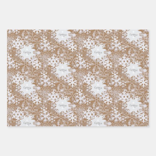 Kraft Snowflakes personaliseerde drie namen Winter Inpakpapier Vel (Voorkant 3)