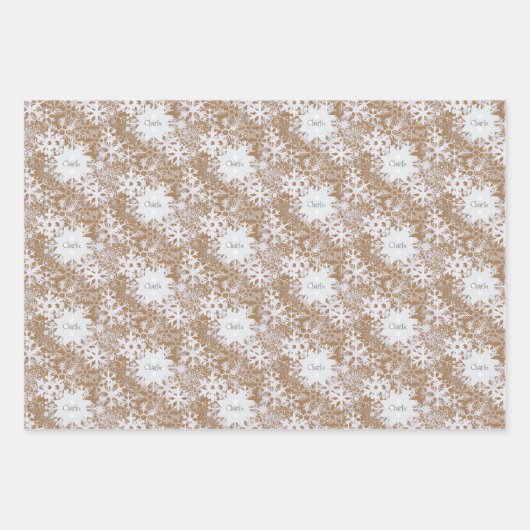 Kraft Snowflakes personaliseerde drie namen Winter Inpakpapier Vel (Voorkant 2)