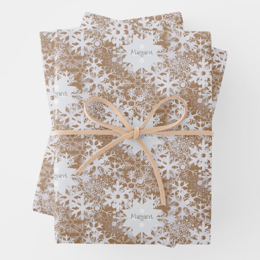 Kraft Snowflakes personaliseerde drie namen Winter Inpakpapier Vel (In situ)