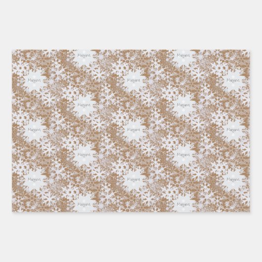 Kraft Snowflakes personaliseerde drie namen Winter Inpakpapier Vel (Voorkant)
