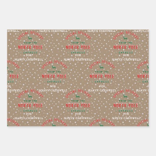 Kraft Special Delivery North Pole Three Kinder Nam Inpakpapier Vel (Voorkant 3)