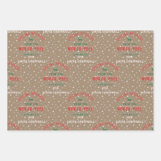 Kraft Special Delivery North Pole Three Kinder Nam Inpakpapier Vel (Voorkant 2)