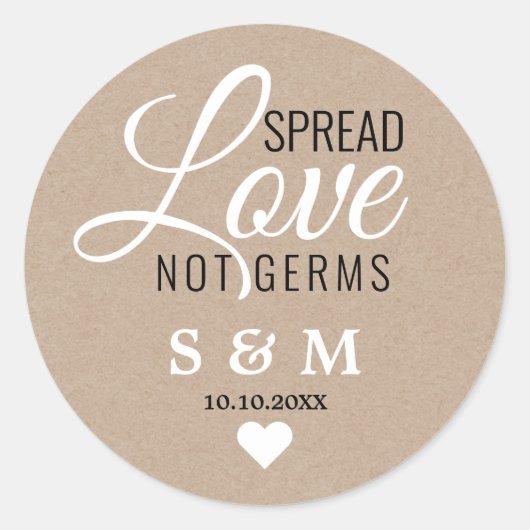 Kraft Spread Liefde Hand Sanitizer Bruiloft Monogr Ronde Sticker (Voorkant)