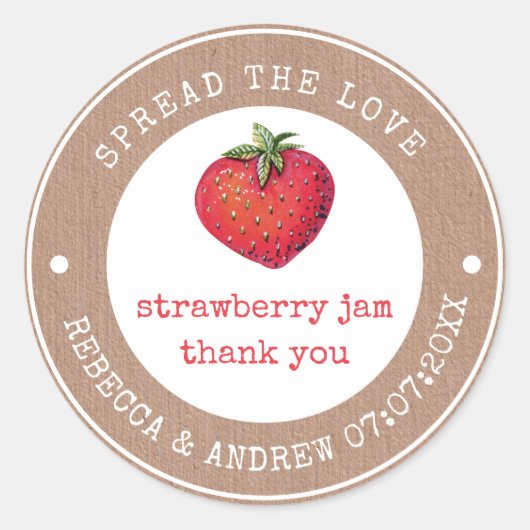 kraft Spread the Love Strawberry Jam Wedding Favor Ronde Sticker (Voorkant)