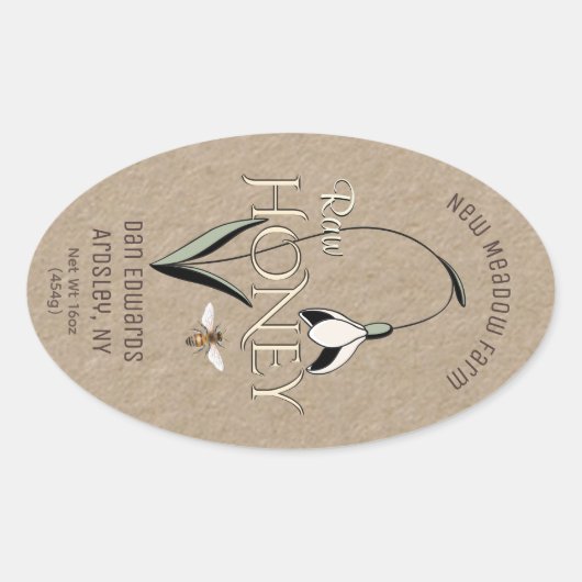 Kraft Spring Honey Label met Snowdrop Bloembij (Voorkant)