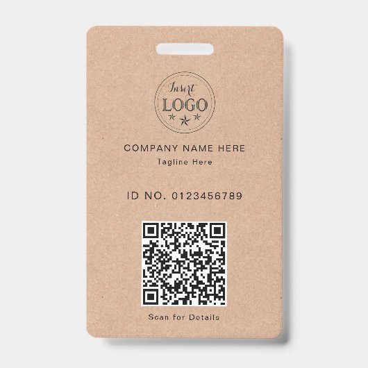 Kraft stijl ID-badge – Logo & scanbare QR Badge (Voorzijde)