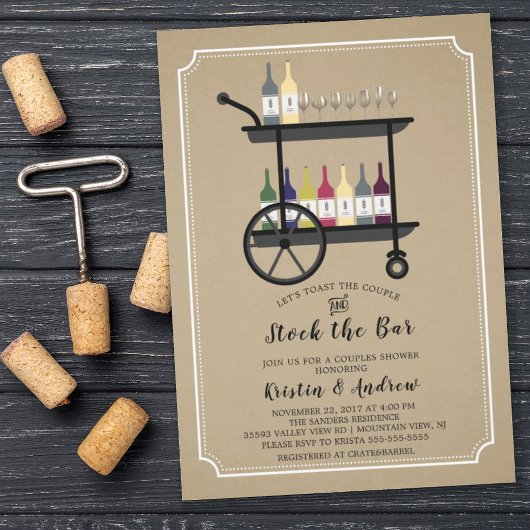 Kraft Stock the Bar Couples Shower Invitation Kaart