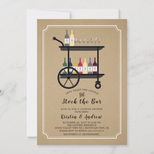 Kraft Stock the Bar Couples Shower Invitation Kaart (Voorkant)