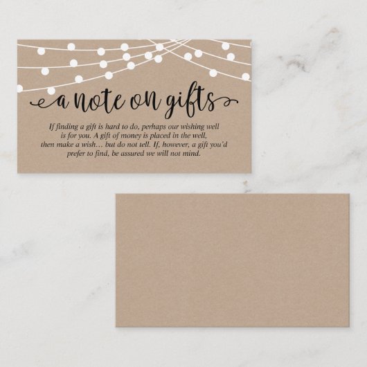 Kraft string lampjes, Black Script, A note on gift Informatiekaartje (Voorkant / Achterkant)