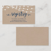 Kraft string lichten, Navy Blue, bruiloft register Informatiekaartje (Voorkant / Achterkant)