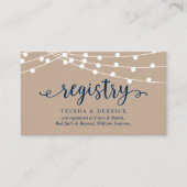 Kraft string lichten, Navy Blue, bruiloft register Informatiekaartje (Voorkant)