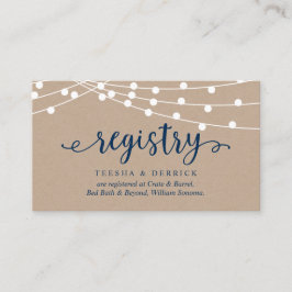 Kraft string lichten, Navy Blue, bruiloft register Informatiekaartje