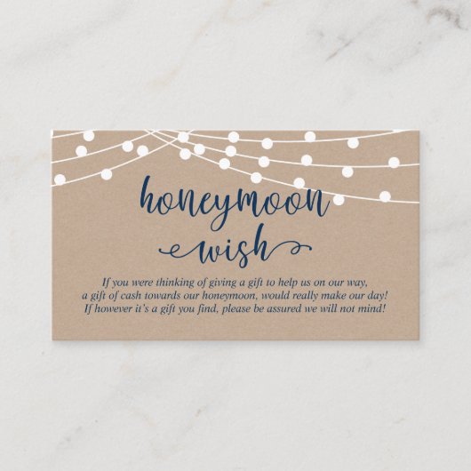 Kraft string light, Navy Blue, Honeymoon Wish Informatiekaartje (Voorkant)