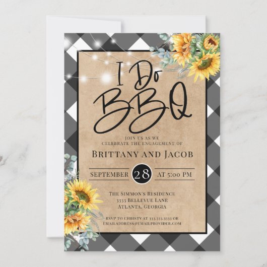 Kraft String Lights Floral I do BBQ Verloving Inv Kaart (Voorkant)