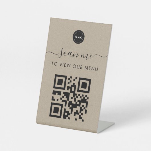 Kraft Style Contactloos Scan me Qr Code Menu Logo Reclamebord Met Voetstuk (Voorkant)