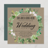 KRAFT SUCCULENT WREATH FOLIAGE WATERVERF WEDDING KAART (Voorkant / Achterkant)