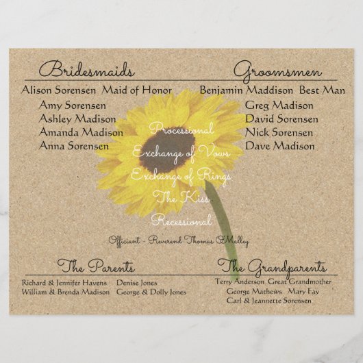 Kraft Sunflower Bride Wedding Program Flyers (Achterkant)