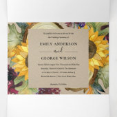 KRAFT SUNFLOWER BURGUNDY WINE FLORAL WEDING DRIELUIK UITNODIGING (Binnenkant midden)